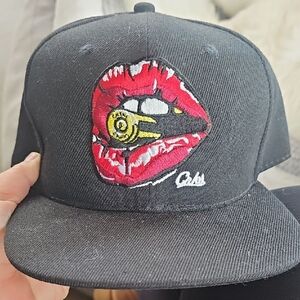 Black Cap with Red Lips Design